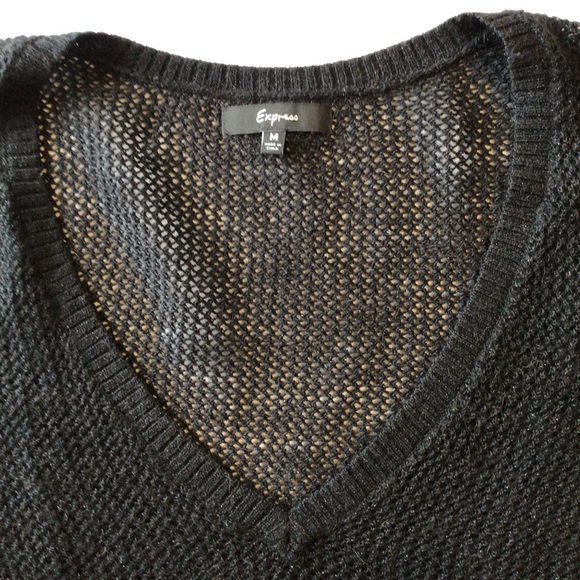 EXPRESS BLACK HONEYCOMB LONG V NECK SWEATER MEDIUM - Picture 7 of 11
